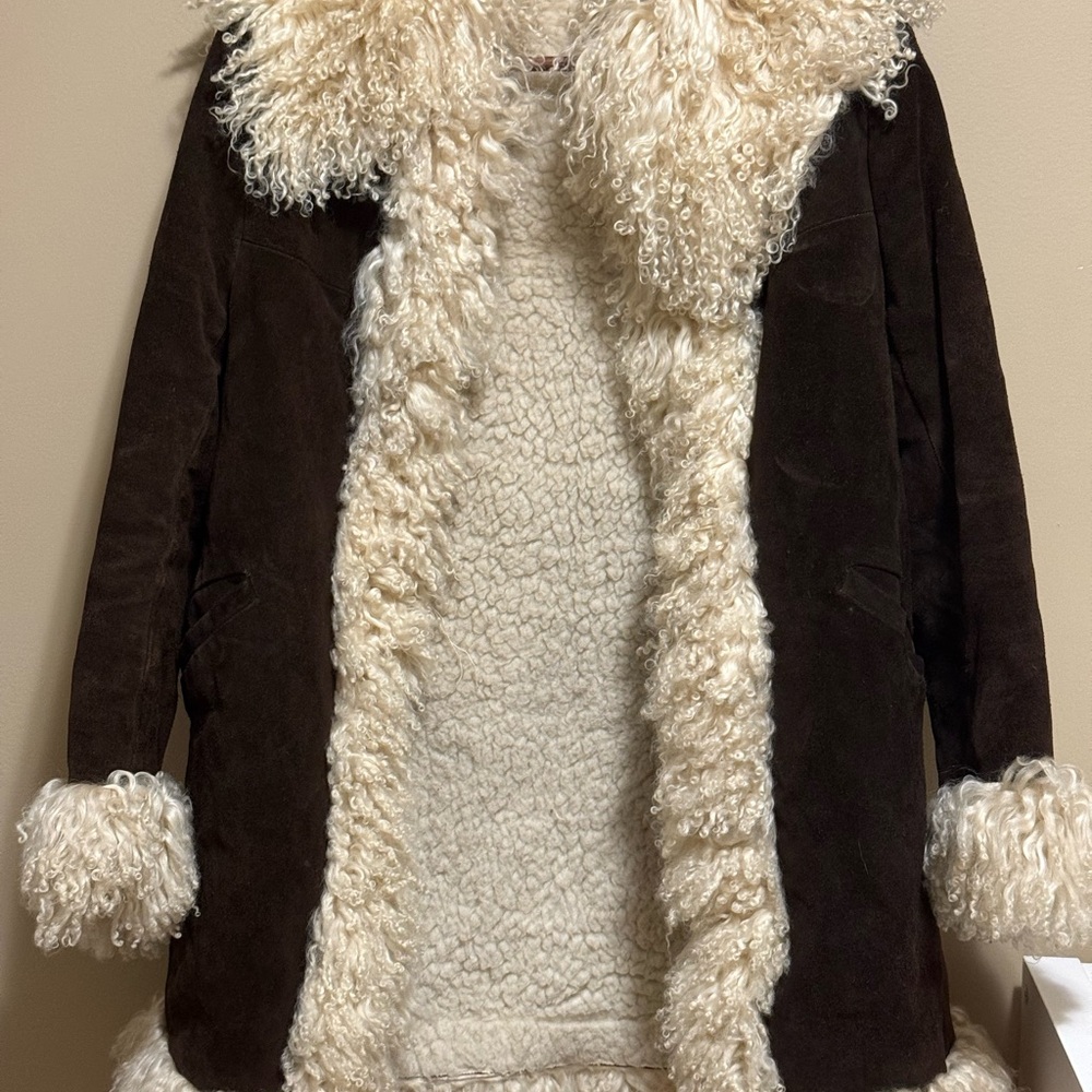True Vintage Brown Authentic Suede Coat with Cream Shearling